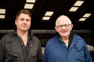 Tom Beltcher with his father Roger pictured in front of their ultra early maize and 450 cow herd
