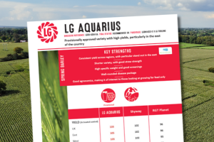 The technical summary sheet for LG Aquarius, showing comparison data against other products. A variety with high yields, particularly in the east of the country.