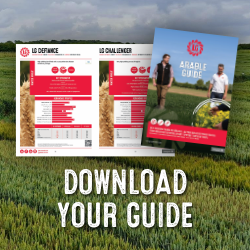 2026 LG Arable Guide cover and sample pages with ‘Download Your Guide’ call to action over a crop field