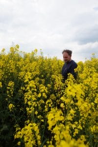 Rob Atkin in a field of oilseed rape